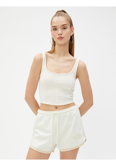 Koton Crop Fitilli Atlet Kare Yaka Nervürlü Bej 3sal30050ık 3SAL30050IK050