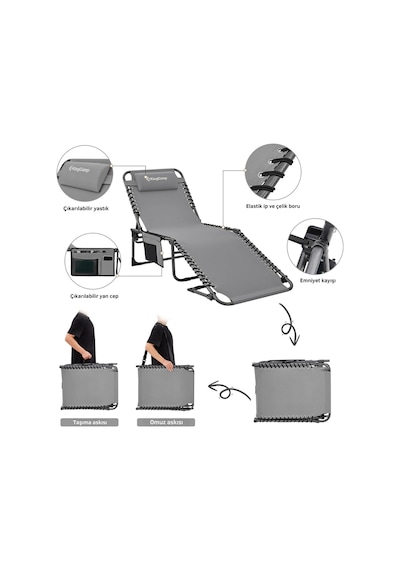 Kingcamp Berlin Classic Comfort Lounge 5 Kademeli Katlanır Şezlong Grey Gri