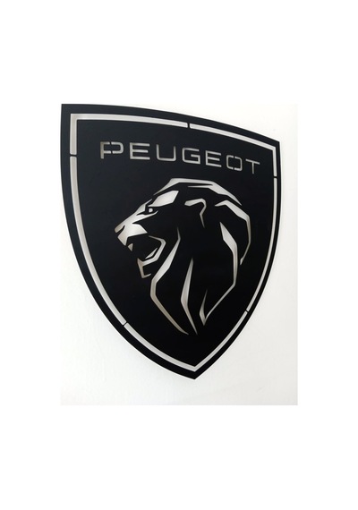 Motto Dekor Lazer Kesim Metal Peugeot Logosu Peugeot Armalı Pego Duvar Dekoru 40x44 Cm Siyah