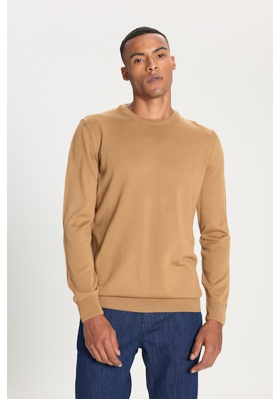 AC&Co / Altınyıldız Classics Erkek Camel Standart Fit Normal Kesim Bisiklet Yaka Triko Kazak CAMEL