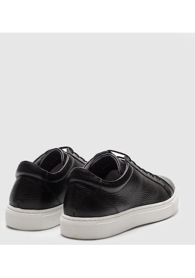 Hakiki Deri Siyah Bağcıklı Erkek Sneaker Ayakkabı Siyah