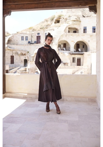 Misswhence Patchwork Elbise 40825 Kahve Kahverengi