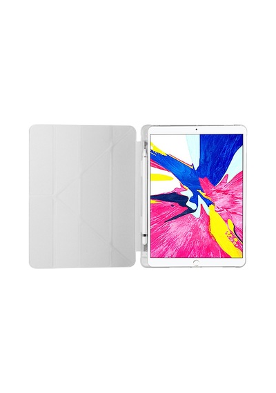 İpad 10.2 2021 9.nesil A2602-a2603-a2604-a2605 Uyumlu Kalem Bölmeli Dönebilen Üçgen Standlı Tri Folding Tablet Kılıfı - Açık Yeşil - T18483