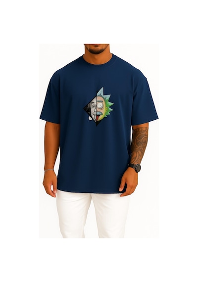 Bahriyeli Collection Oversize Albert Einstein Göğüs Tasarımlı Unisex T-shirt Lacivert