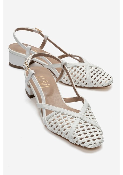 Luvi Shoes Lenvor Beyaz Örgü Kadın Topuklu Sandalet