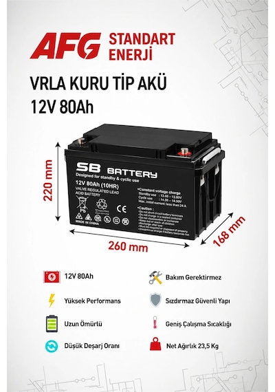 Sb Battery 12v 80ah Bakımsız Kuru Akü
