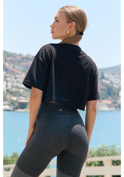 Jerf Aura Crop T-shirt Siyah Siyah