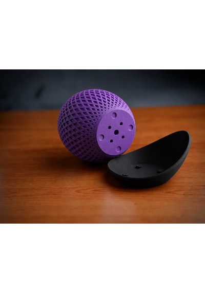3d Baskı Küre Saksı - Kafes Dokulu İki Parçalı Dekoratif Saksı - Mor-siyah
