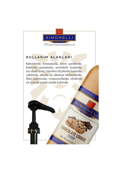 Simoenlli Kahve Şurubu Çikolatalı Kurabiye Aromalı 700 ML + Pompa Simonelli