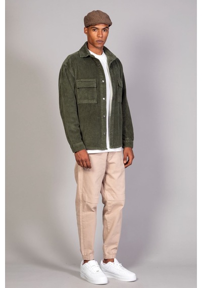 Little Cup Jeans Co Erkek Haki Gömlek Model Oversize Pamuklu Kadife Ceket