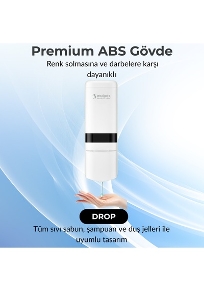 Mulpex 480 Ml Beyaz Duvara Monte Sıvı Sabun Dispenseri Premium Kalite Abs Gövde, Anahtarlı, Şık Ve Güvenli Beyaz