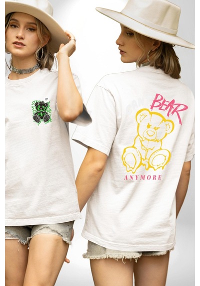 Artık Katlan Beyaz Oversize Unisex Ön Ve Sırt Baskılı Tişört Beyaz