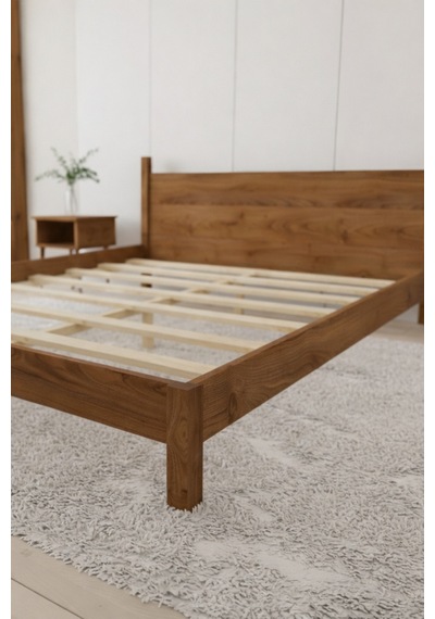 Mi Rage Masif Ahşap Karyola Ve 2 Adet Komodin Ceviz 100x200