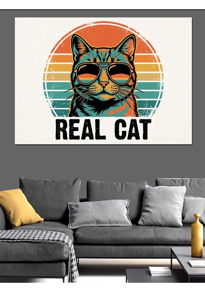 Ahşap Tablo Gözlüklü Cool Karizma Kedi Portresi