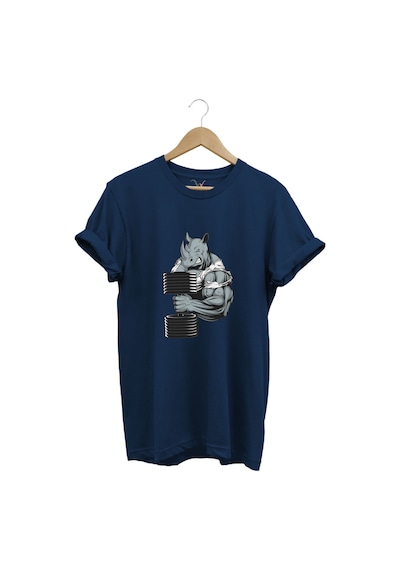 Gym Sporcu Fitness Dumbell Kaldıran Boğa Regular Fit %100 Pamuk Lacivert T-shirt Lacivert
