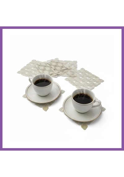 Bezos 6 Lı Dantel Kahve Sunumluğu 15x15 Cm Asorti Desenli Türk Kahvesi Seti Bzoshb Çok Renkli