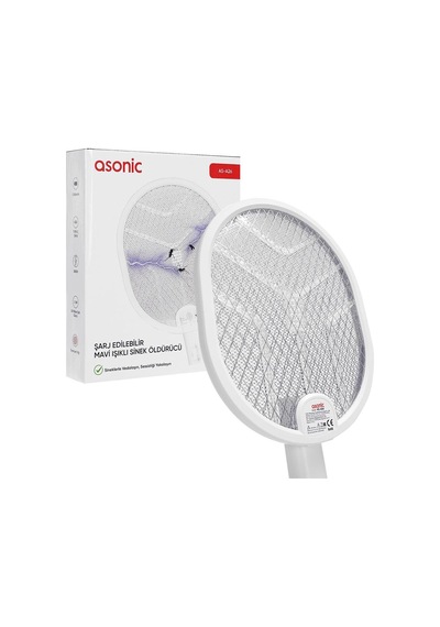Asonic As-a26 Raket Model Elektronik Sinek Öldürücü - Type-c Şarjlı, Katlanabilir Saplı Beyaz