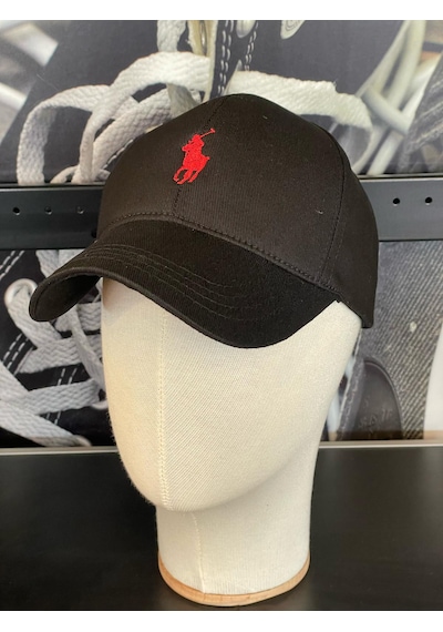 Hamze Polo Nakışlı Gabardin Kumaş Unisex Cap Şapka Siyah - Kırmızı