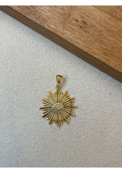 925 Ayar Gümüş Gold Renk Güneş Kolye Ucu