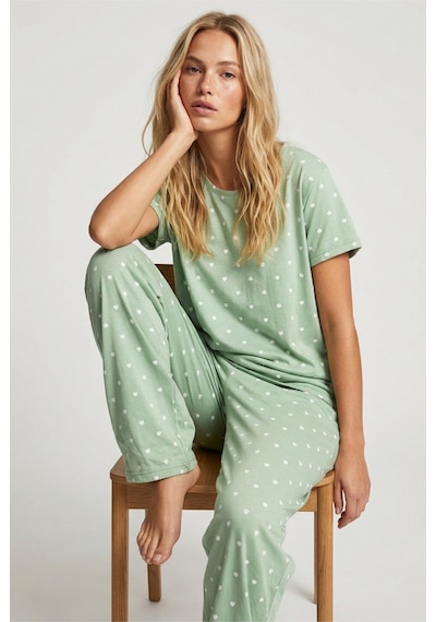 Siyah İnci Pamuklu Örme Pijama Takımı 8025 Mint Yeşil Beyaz
