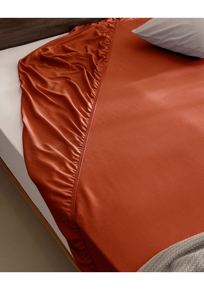 Madame Coco Ciel King Size %100 Pamuk Lastikli Saten Çarşaf - Turuncu 8684427179437