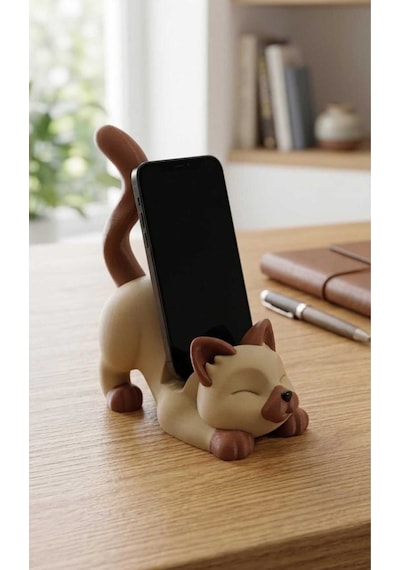 Kedi Figürlü Telefon Tutucu Stand - 3d Baskı Ofis Masaüstü Aksesuarı Ve Biblo