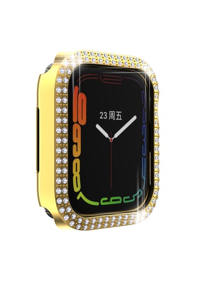 Apple Uyumlu  Watch  10. Nesil 46mm Parlak Taşlı 360 Tam Koruma Kapak Kılıf