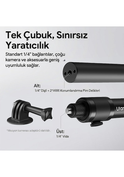 Ulanzi Vl04 Aksiyon Kamera Uzatma Çubuğu Quick Release Selfie Stick - S026 Siyah