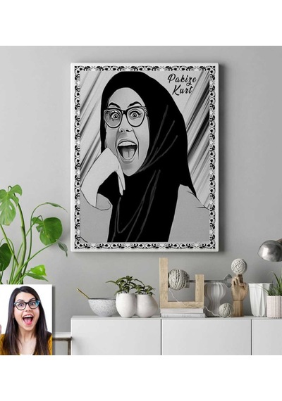 Kişiye Özel Türbanlı Karikatür Kanvas Tablo 50X70 Cm 40776
