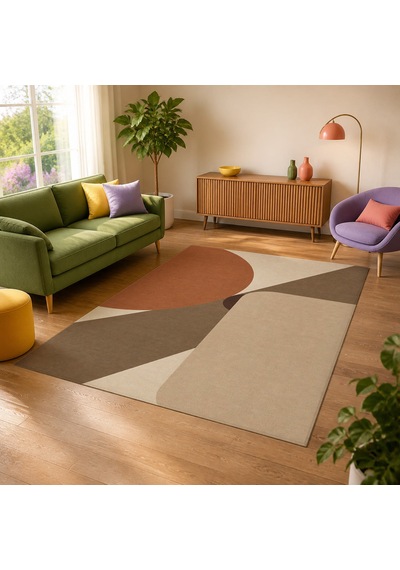 Kartela Halı Kesişim Geometrik Modern Halı Bej Kaymaz Taban Makinede Yıkanabilir 200x300 Cm