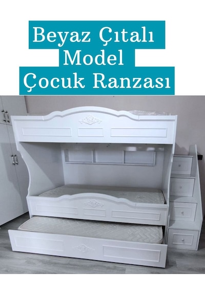 Çocuk Ranzası Beyaz - Çıtalı Model