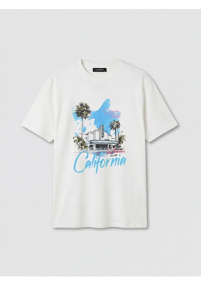 Lcw Vision Beyaz California Baskılı %100 Pamuklu Kadın Tişört