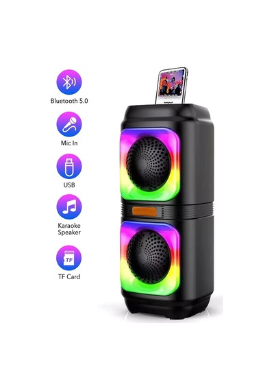 Extra Bass Bluetooth Hoparlör Speaker Karaoke Mikrofonlu 10w 2x4inç Subwoofer Rgb Işıklı 1500mah Tws