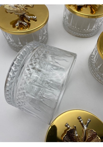 6'lı Gold Kapaklı Timeless Cam Tatlı, Dondurma Kasesi, Çerezlik, Reçellik, Çeyizlik, Sunumluk Kase Gold