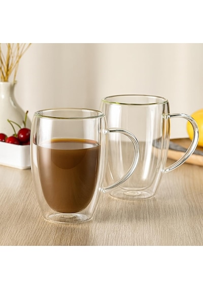 Lexroo 450 Ml Çift Cidarlı Şeffaf Cam Kupa