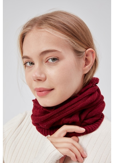 Derikem Kadın Triko Örgü Bere Boyunluk Outdoor Boyunluk Kırmızı