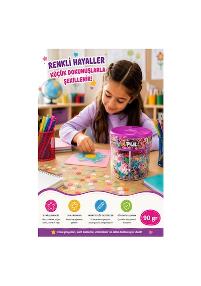 Karışık Şekilli Elişi Pulu Standlı 6 Model 90gr 1 Paket Set 2 Parlak Pul Okul Sınıf Etkinlik Resim Dekarasyon Hobi