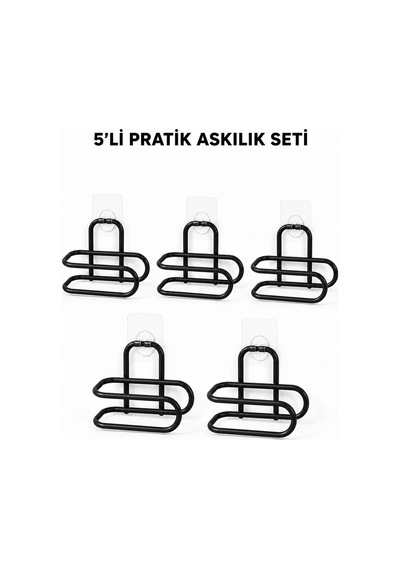 Siyah Metal Wc Kağıtlık Yapışkanlı Tuvalet Kağıdı Rulo Tutucu 5 Adet Antajlı Set Çok Renkli