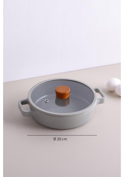 Neoflam Fika Cam Kapaklı Alüminyum 2'li Sahan Set 20 - 22cm Gri