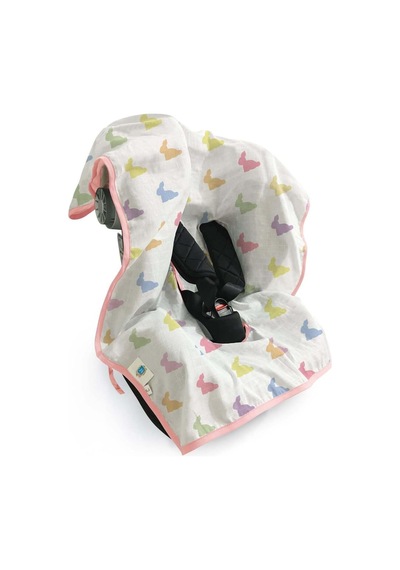 %100 Pamuk Müslin Puset & Oto Koltuk Örtüsü - Rainbow Lapin Pink Pokort-rlp-000std