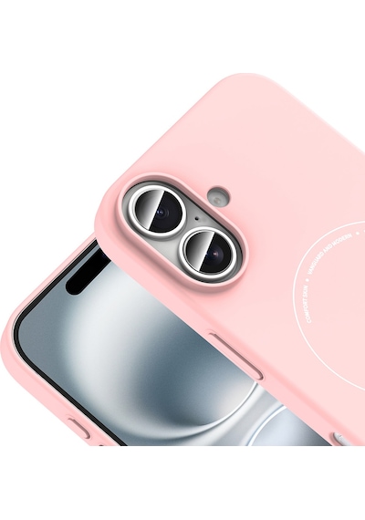 iPhone Uyumlu 16 Kılıf M-safe Şarj Özellikli Kamera Korumalı Ata Elio Sert Pc Kapak - Açık Pembe Çok Renkli
