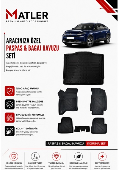 Citroen C4 Hybrid 2027 Model 4d Ekstra Havuzlu Paspas Ve Bagaj Havuzu Set