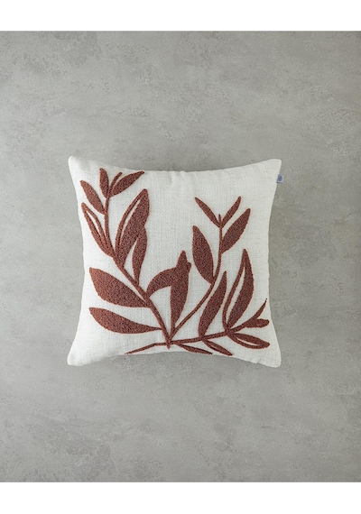 Nakışlı Kırlent Kılıfı 45x45 Cm Ekru Genel