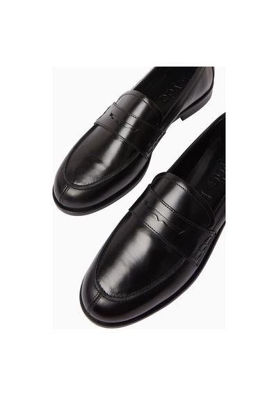 Aeyde Oscar Siyah Polished Calf Deri, Italyan El Işçiliği Loafer Ayakkabı