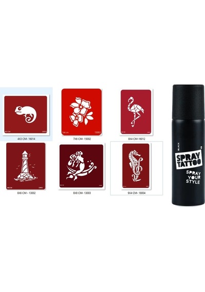 Airbrush Tattoo Bukalemun Deniz Atı Spray Tattoo Geçici Sprey Dövme Seti