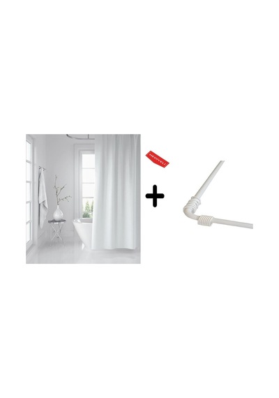 Banyo Perdesi Beyaz 1x180x200, Perde Borusu Askı Aparatı Köşe Boru Beyaz Hediyeli, Duş Perdesi Seti Çok Renkli
