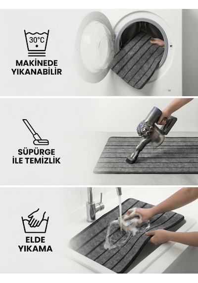 Beylini Şerit Desenli Kapı Önü Paspası Kaymaz Taban Dayanıklı Su Geçirmez Emici Nem Toz Uv Dayanıklı 45x70cm gri
