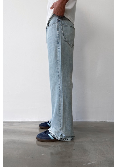 Flaw Yıkamalı Lazer Baskı İspanyol Paça Jean-29649 Buz Mavi