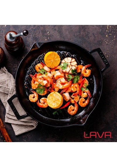 Lava Yuvarlak Izgara Tava Çap 30 Cm Cam Kapak Siyah