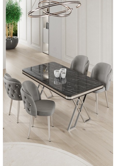 Canisa Rigel Serisi 80x130 Lak Panel Siyah Mermer Desen Masa Takımı Krom Ayaklı 4 Gri Sandalye Masa Siyah Mermer Desen Sandalye Gri Canisa Rigel Serisi 80x130 Lak Panel Siyah Mermer Desen Masa Takımı Krom Ayaklı 4 Gri Sandalye Masa Siyah Mermer Desen Sandalye Gri